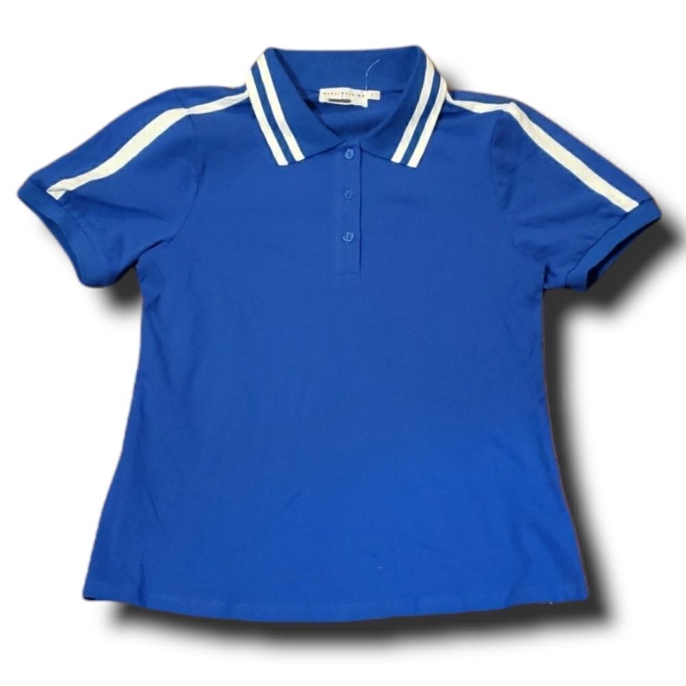 Katie Sturino x Stitch Fix Blue White Stripe Polo Shirt AT16257X Womens Medium